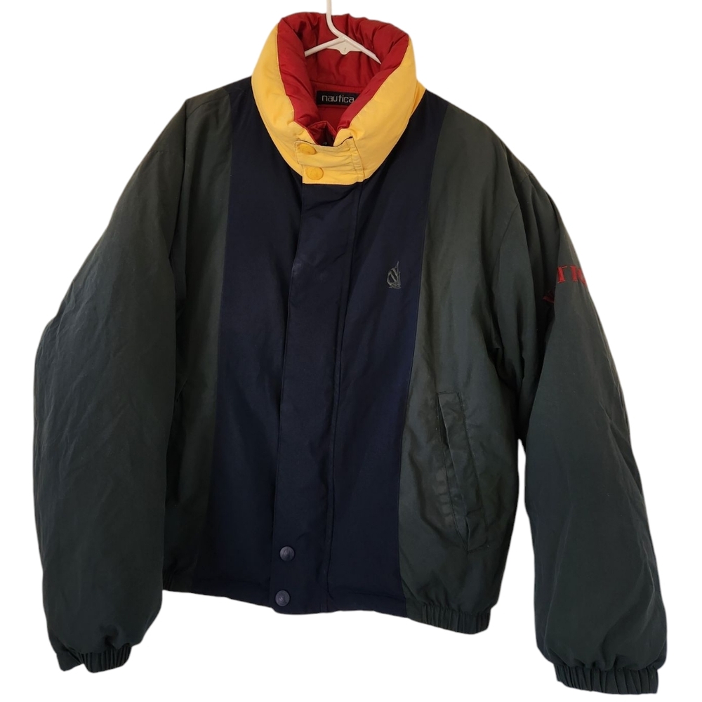 Vintage Nautica Reversible Duck Down Puffer Jacket Colorblock Sz Large 90s